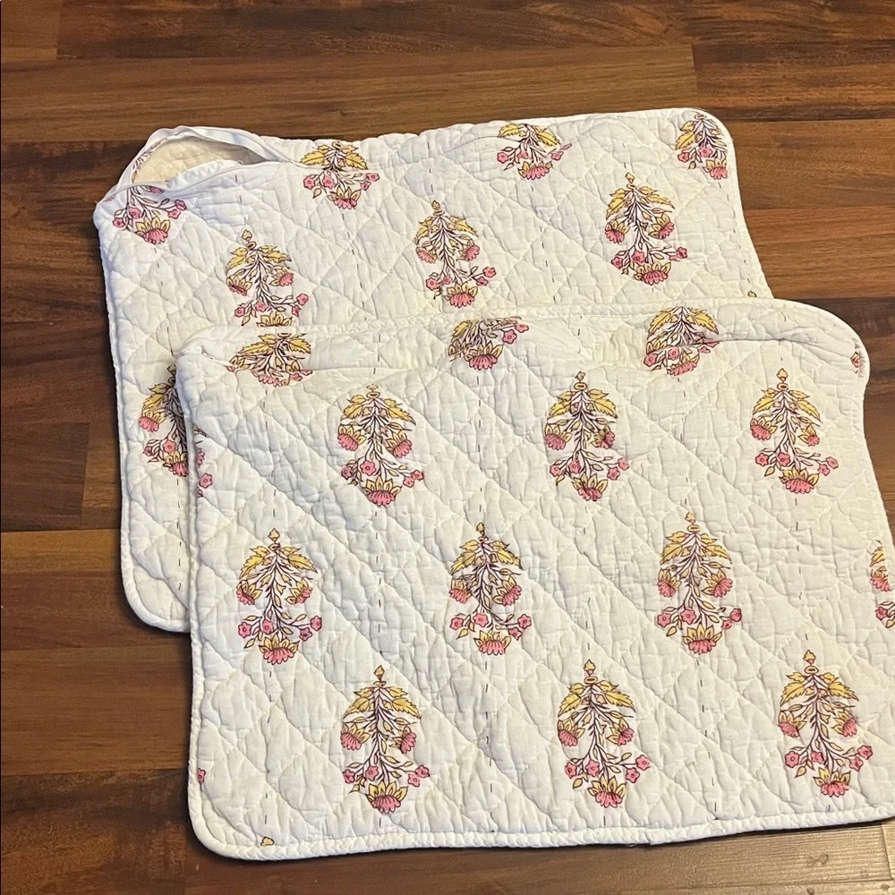 Lillian August Pink and Orange Floral Quilted Shams (2)